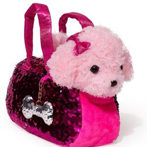 Labradoodle Dog Pet Plush Bag - Pink with Hot Pink Bag